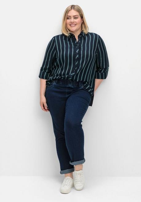 Sheego Hemdbluse Mit Multicolor-Streifen, Leicht Transparent - Nachtblau Gestreift Sheego