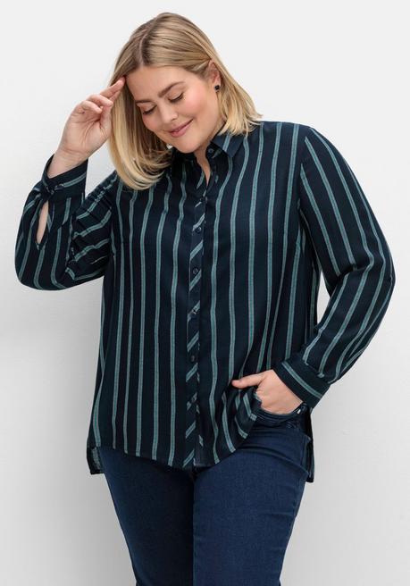 Sheego Hemdbluse Mit Multicolor-Streifen, Leicht Transparent - Nachtblau Gestreift Sheego