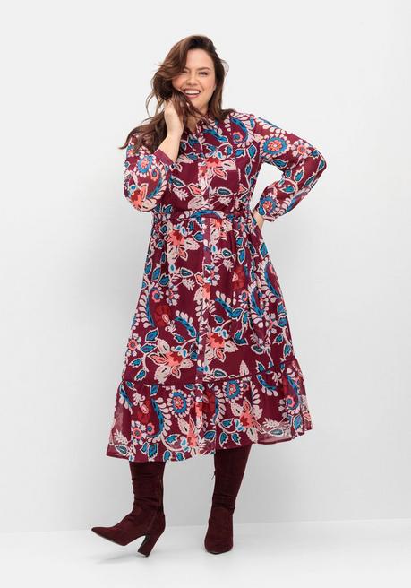 Sheego By Joe Browns Hemdblusenkleid Aus Chiffon, Mit Blumendruck - Beere Gemustert Sheego