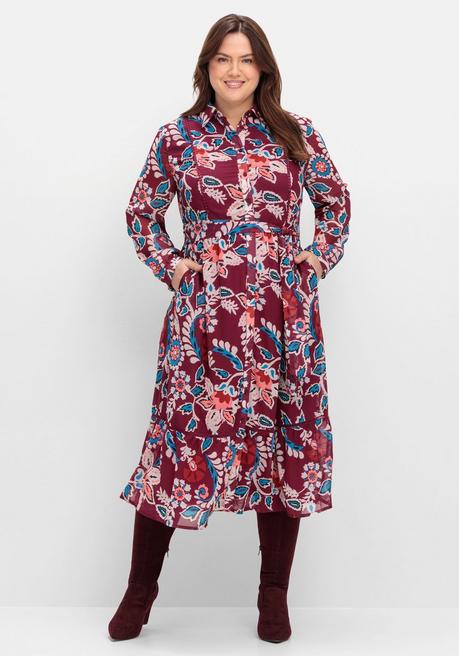 Sheego By Joe Browns Hemdblusenkleid Aus Chiffon, Mit Blumendruck - Beere Gemustert Sheego