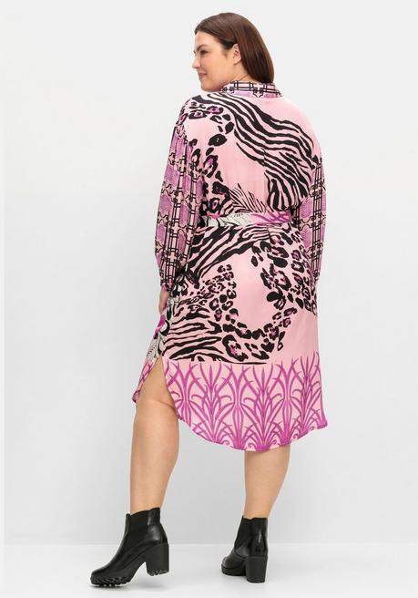 Sheego Loves Miss Goodlife Hemdblusenkleid Im Mustermix, Mit Bindegürtel - Pink Gemustert Sheego