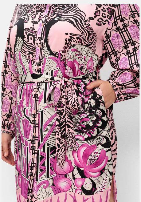 Sheego Loves Miss Goodlife Hemdblusenkleid Im Mustermix, Mit Bindegürtel - Pink Gemustert Sheego