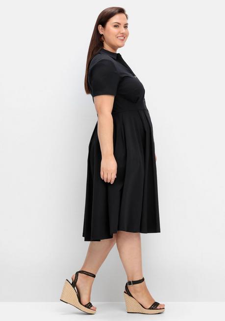 Sheego Hemdblusenkleid Mit Ausgestelltem Rock, Aus Popeline - Schwarz Sheego