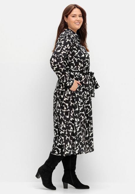 Sheego Hemdblusenkleid Mit Grafischem Alloverprint - Schwarz-weiß Gemustert Sheego