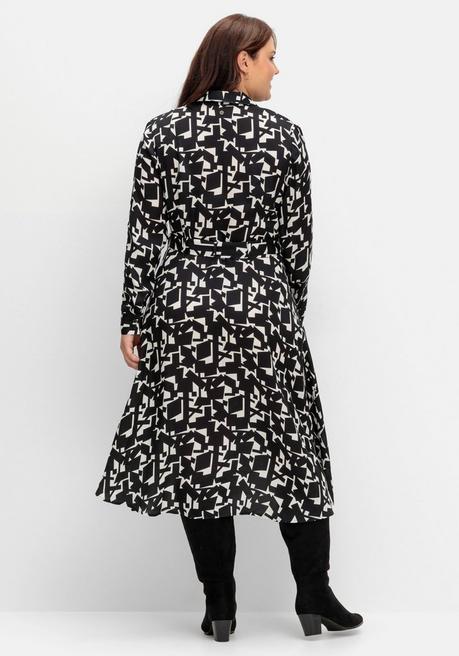 Sheego Hemdblusenkleid Mit Grafischem Alloverprint - Schwarz-weiß Gemustert Sheego
