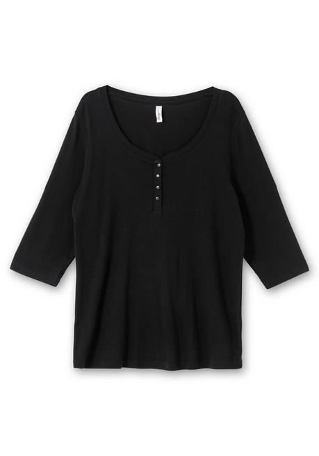 Sheego Henleyshirt Mit 3/4-langen Krempelärmeln - Schwarz Sheego