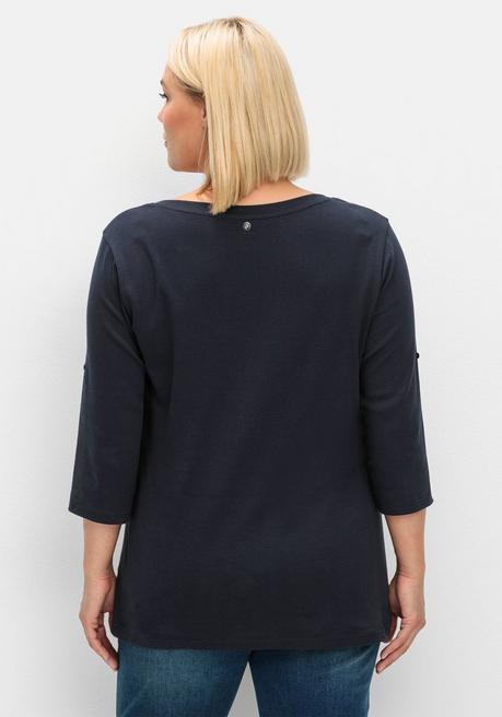 Sheego Henleyshirt Mit 3/4-langen Krempelärmeln - Tiefblau Sheego