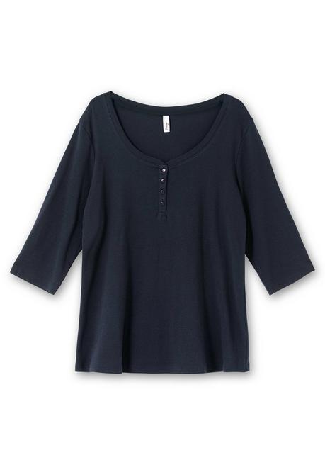 Sheego Henleyshirt Mit 3/4-langen Krempelärmeln - Tiefblau Sheego