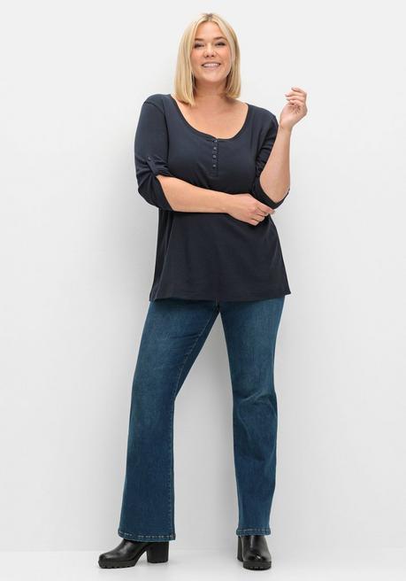 Sheego Henleyshirt Mit 3/4-langen Krempelärmeln - Tiefblau Sheego