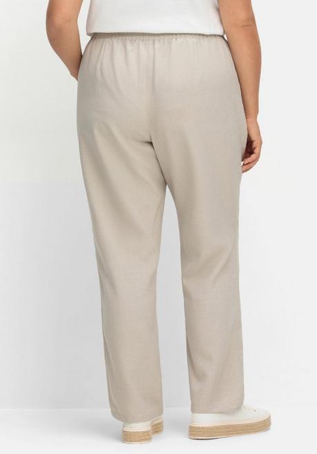 Sheego Hose In Leinenoptik Mit Dehnbund Und Zierknöpfen - Beigefarben Sheego