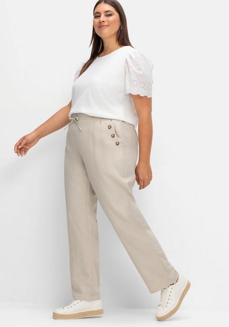 Sheego Hose In Leinenoptik Mit Dehnbund Und Zierknöpfen - Beigefarben Sheego