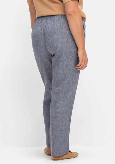 Sheego Hose In Leinenoptik Mit Dehnbund Und Zierknöpfen - Jeansblau Sheego