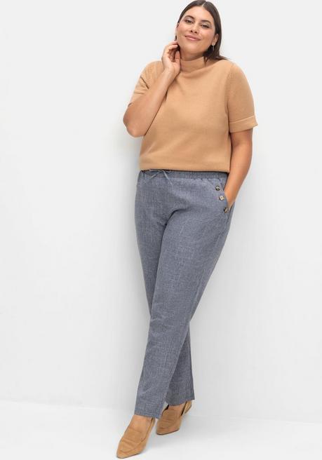 Sheego Hose In Leinenoptik Mit Dehnbund Und Zierknöpfen - Jeansblau Sheego