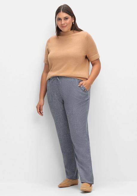 sheego Hose in Leinenoptik mit Dehnbund und Zierknöpfen - jeansblau sheego