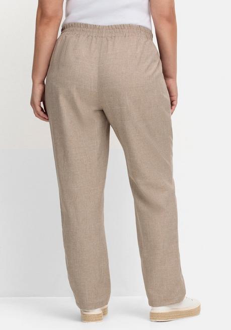 Sheego Hose In Leinenoptik Mit Dehnbund Und Zierknöpfen - Taupe Sheego