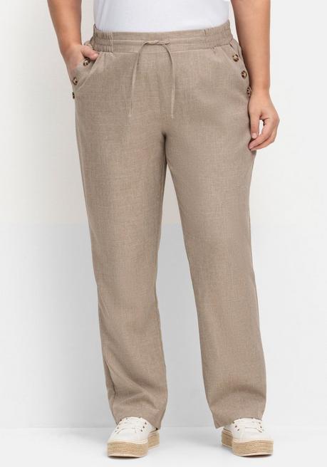 Sheego Hose In Leinenoptik Mit Dehnbund Und Zierknöpfen - Taupe Sheego
