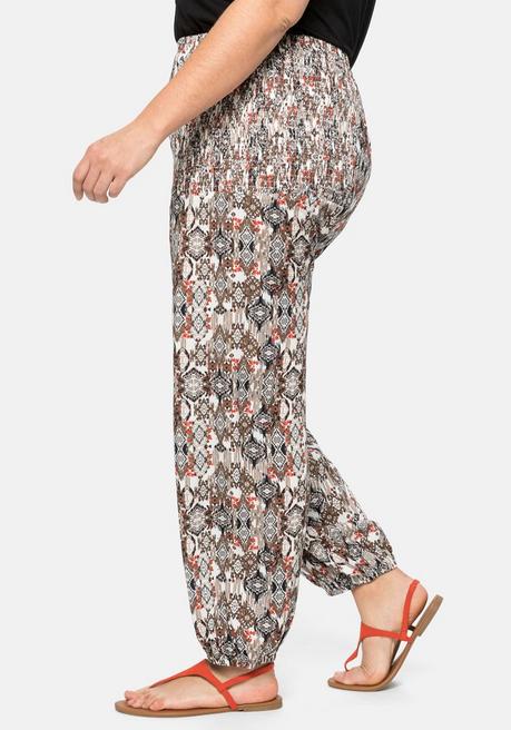 Sheego Hose Mit Seitlichen Smok-Einsätzen - Rostrot Gemustert Sheego
