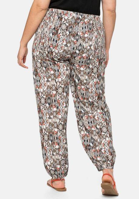 Sheego Hose Mit Seitlichen Smok-Einsätzen - Rostrot Gemustert Sheego