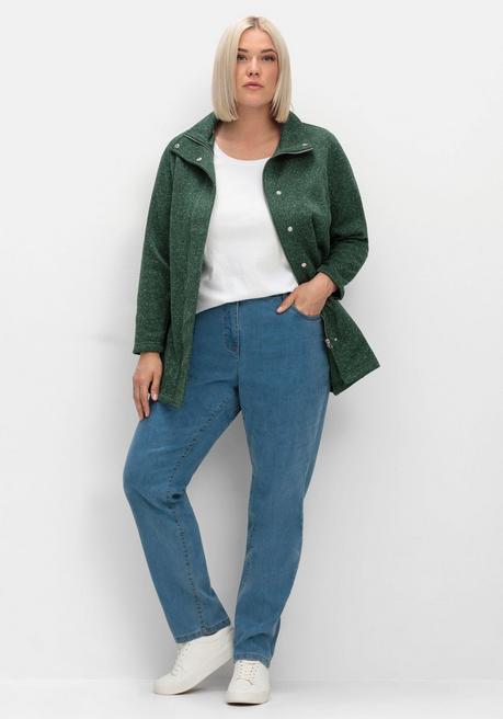 Sheego Jacke Aus Meliertem Strickfleece - Moosgrün Sheego