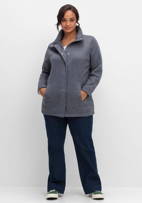 Sheego Jacke Aus Meliertem Strickfleece - Taubenblau Sheego
