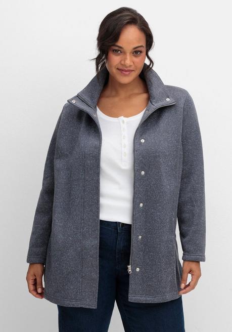sheego Jacke aus meliertem Strickfleece - taubenblau sheego