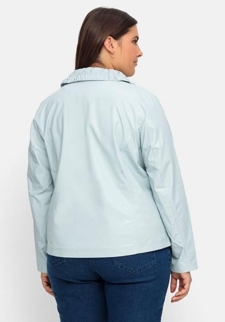 Sheego Jacke In Lederoptik, Mit Gerafften Details - Hellblau Sheego