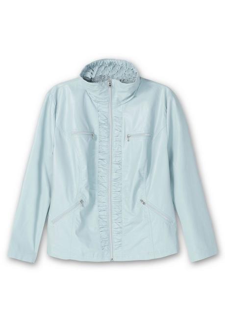 Sheego Jacke In Lederoptik, Mit Gerafften Details - Hellblau Sheego