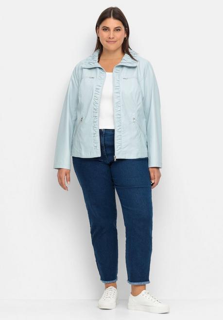 Sheego Jacke In Lederoptik, Mit Gerafften Details - Hellblau Sheego