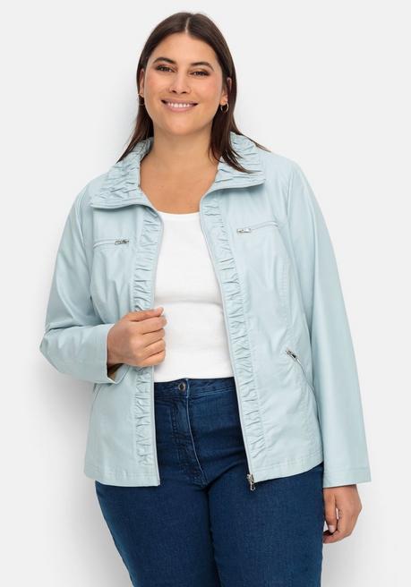 Sheego Jacke In Lederoptik, Mit Gerafften Details - Hellblau Sheego