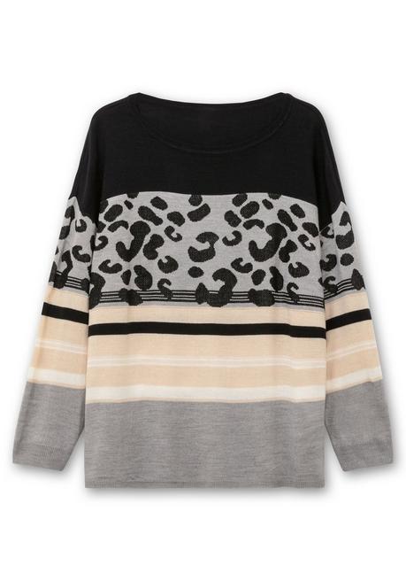 Sheego Jacquard-Pullover Im Mustermix, Mit Animalprint - Schwarz Gemustert Sheego