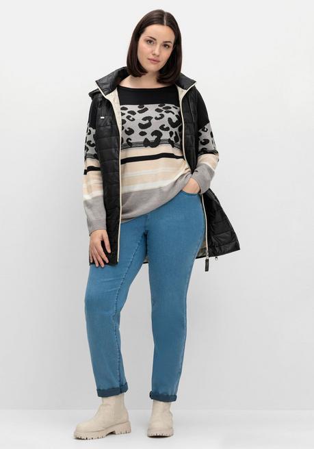 Sheego Jacquard-Pullover Im Mustermix, Mit Animalprint - Schwarz Gemustert Sheego