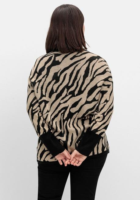 Sheego Jacquard-Pullover Mit Animalmuster - Schwarz Gemustert Sheego