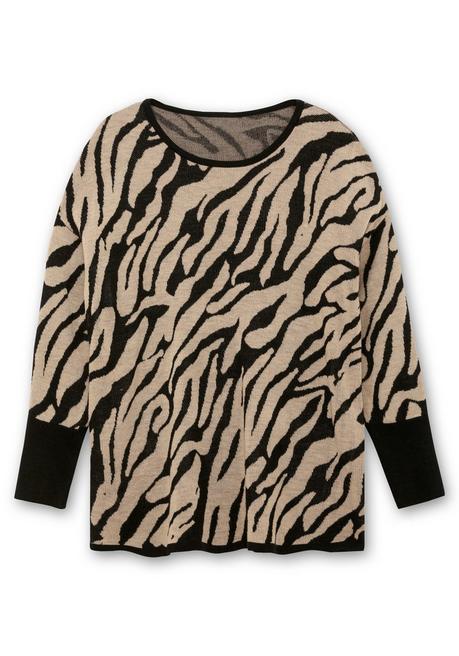 Sheego Jacquard-Pullover Mit Animalmuster - Schwarz Gemustert Sheego