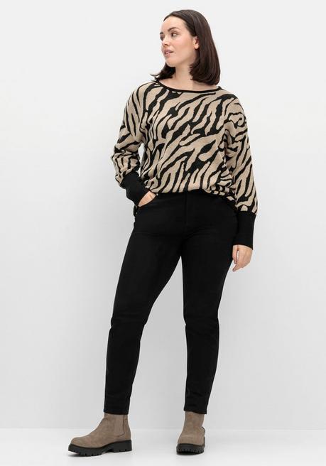 Sheego Jacquard-Pullover Mit Animalmuster - Schwarz Gemustert Sheego