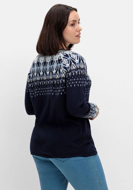 Sheego Jacquard-Pullover Mit Norwegermuster - Marine Gemustert Sheego