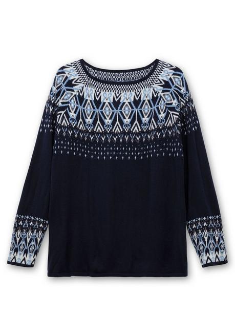 Sheego Jacquard-Pullover Mit Norwegermuster - Marine Gemustert Sheego