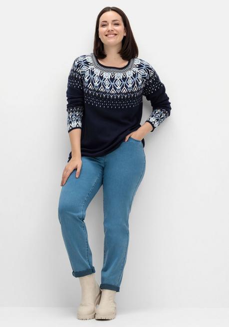 Sheego Jacquard-Pullover Mit Norwegermuster - Marine Gemustert Sheego