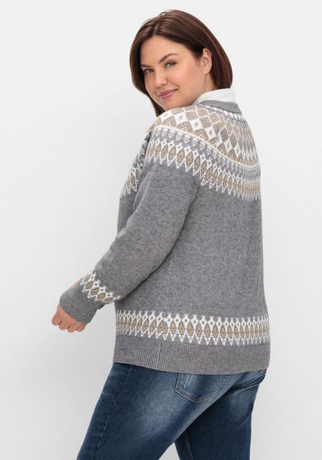 Sheego By Joe Browns Jacquardpullover Mit Norwegermuster - Grau Meliert Sheego