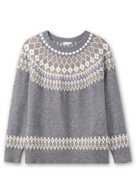 Sheego By Joe Browns Jacquardpullover Mit Norwegermuster - Grau Meliert Sheego