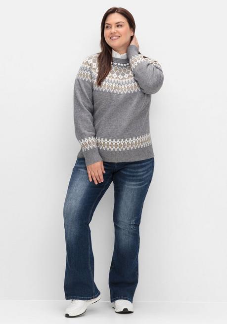 Sheego By Joe Browns Jacquardpullover Mit Norwegermuster - Grau Meliert Sheego