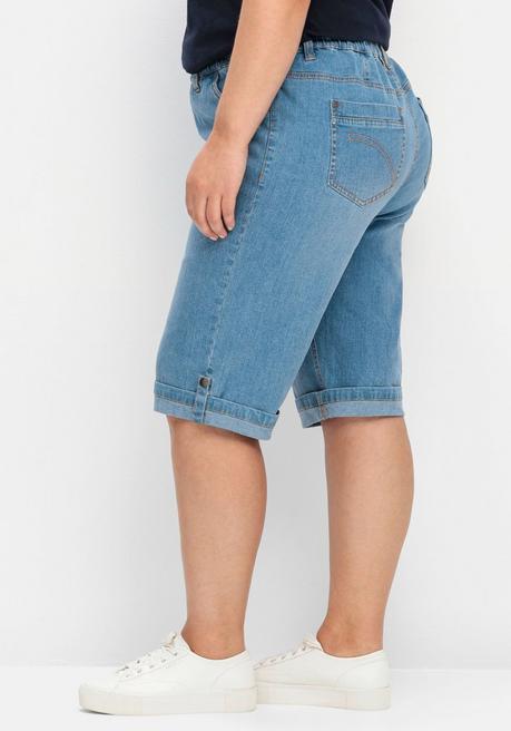 Sheego Jeans-Bermudas Mit Fixiertem Aufschlag - Blue Bleached Denim Sheego