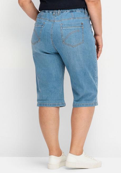 Sheego Jeans-Bermudas Mit Fixiertem Aufschlag - Blue Bleached Denim Sheego