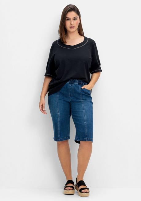 sheego Jeans-Bermudas mit Gummibund und Teilungsnähten - blue Denim sheego