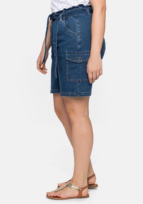 Sheego Jeans-Shorts Mit Paperbagbund Und Cargotaschen - Blue Used Denim Sheego