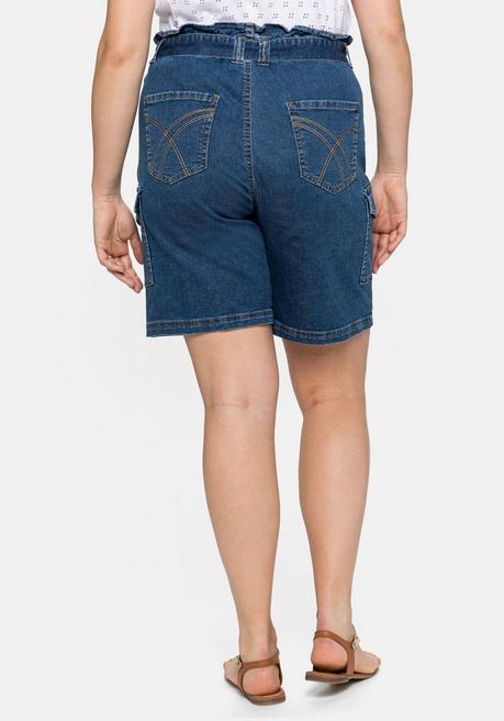 Sheego Jeans-Shorts Mit Paperbagbund Und Cargotaschen - Blue Used Denim Sheego