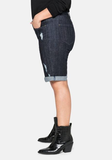 Sheego Jeansbermudas Im Used-Look - Blue Black Denim Sheego
