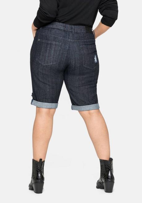 Sheego Jeansbermudas Im Used-Look - Blue Black Denim Sheego
