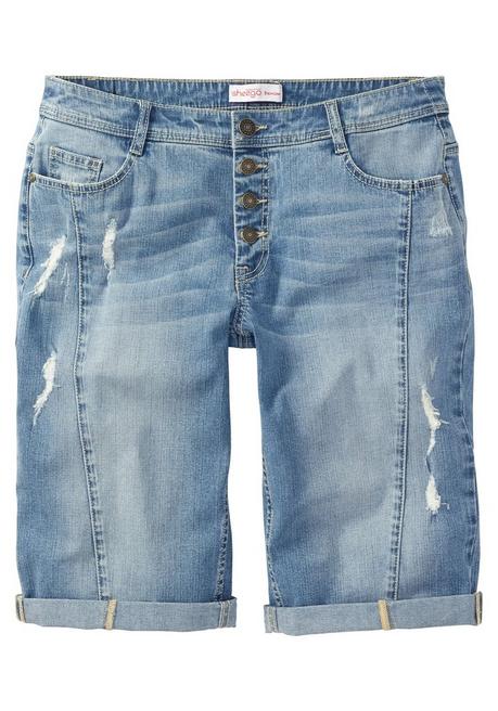 Sheego Jeansbermudas Im Used-Look - Light Blue Denim Sheego