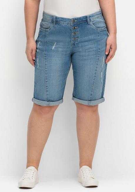 Sheego Jeansbermudas Im Used-Look - Light Blue Denim Sheego