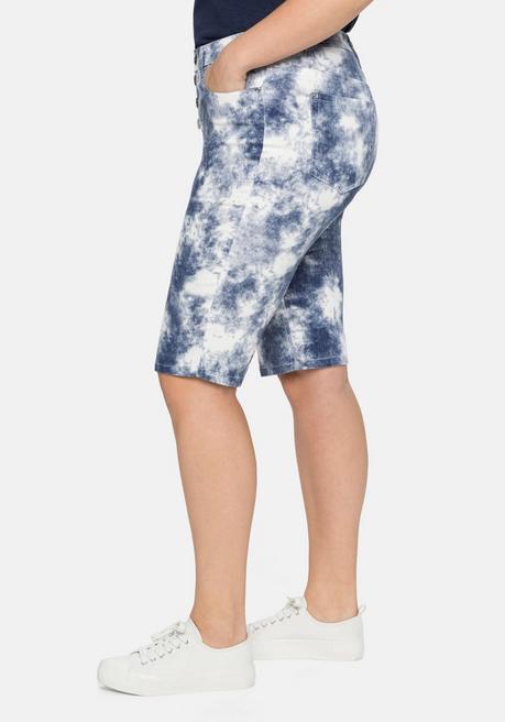 Sheego Jeansbermudas Mit Batikdruck, In 5-Pocket-Form - Royalblau-weiß Sheego